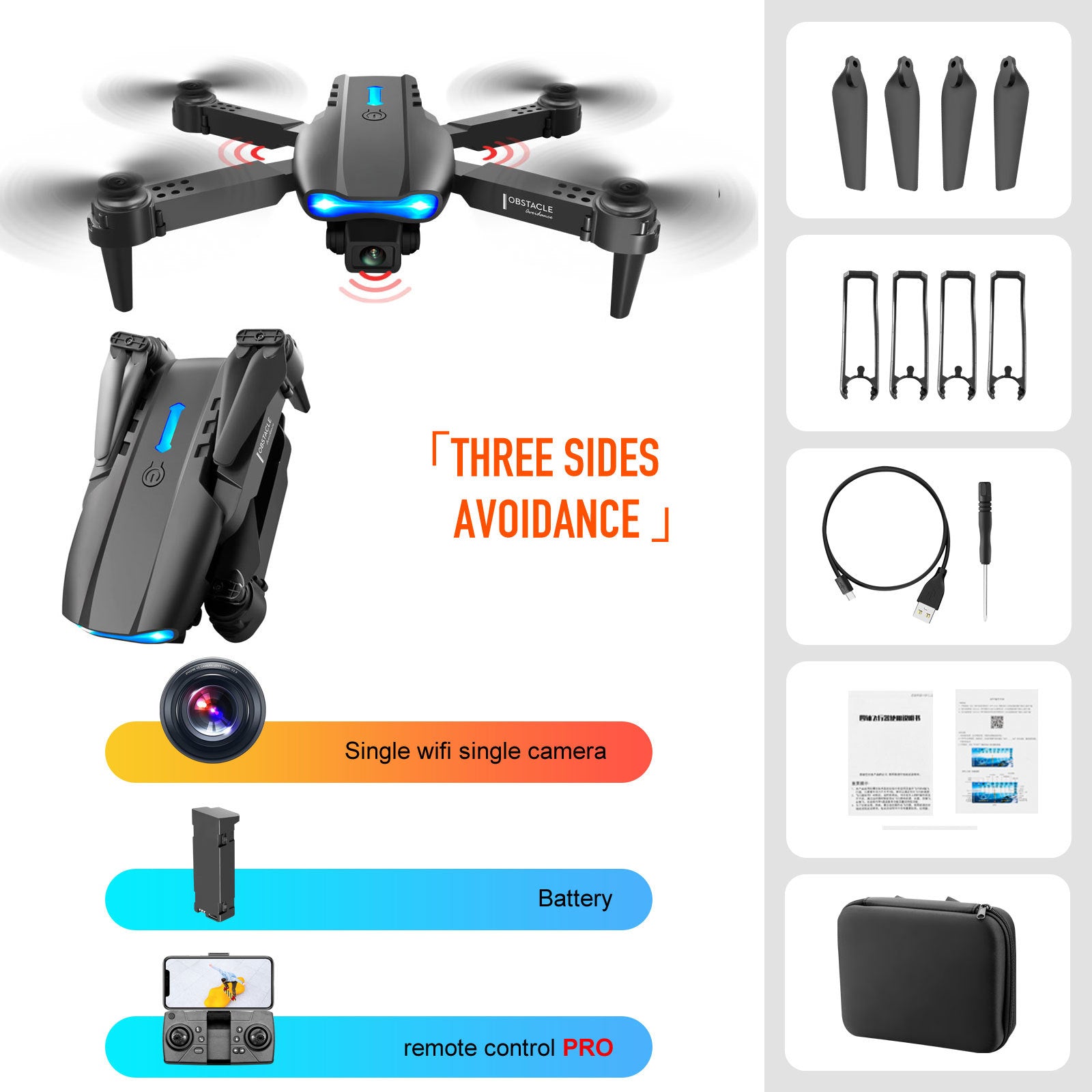 4K Dual Camera Remote Control Three-sided Obstacle Avoidance Drone Secondary image