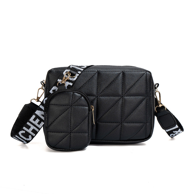 2Pcs Rhombus Shoulder Bag With Wallet Letter Print Wide Shoulder Strap Small Square Bag Large Capacity Cell Phone Crossbody Bags Secondary image